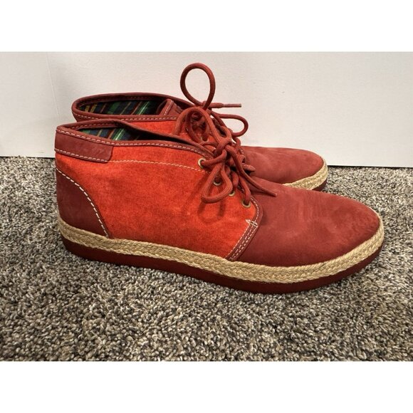 UGG Mens Cantrell Boot Size 9.5 Red Suede Canvas Casual Chukka Vibram Sole Shoe - Picture 2 of 8